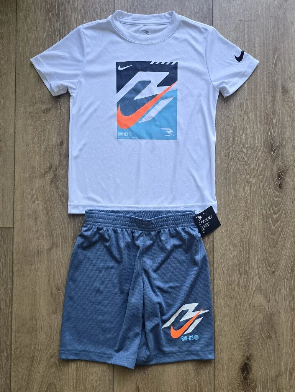 NWT Nike 3BRAND Russell Wilson Boys Dri FIT 2pc T Shirt Shorts Set Size 5 6 M